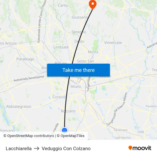Lacchiarella to Veduggio con Colzano map