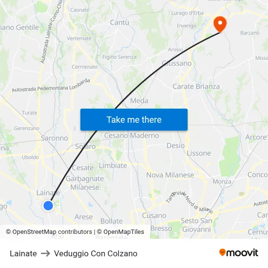 Lainate to Veduggio con Colzano map