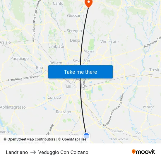Landriano to Veduggio con Colzano map