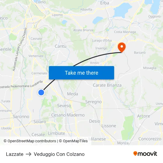 Lazzate to Veduggio con Colzano map