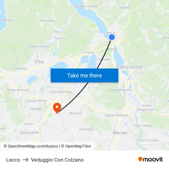 Lecco to Veduggio con Colzano map