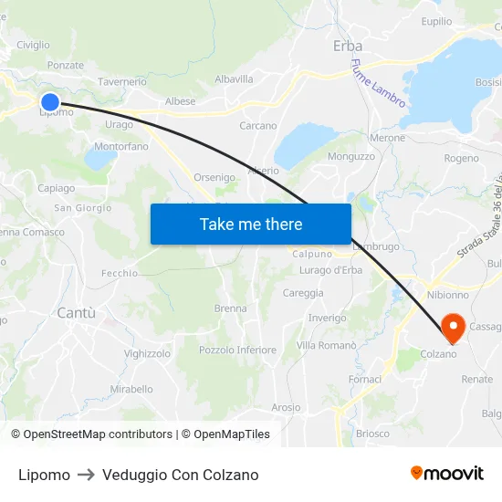 Lipomo to Veduggio con Colzano map