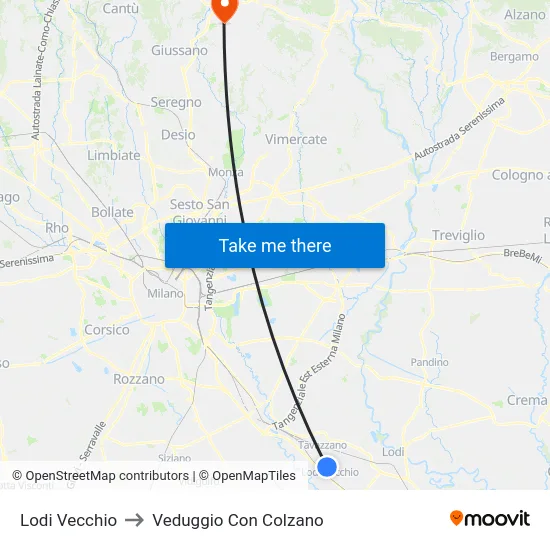 Lodi Vecchio to Veduggio Con Colzano map