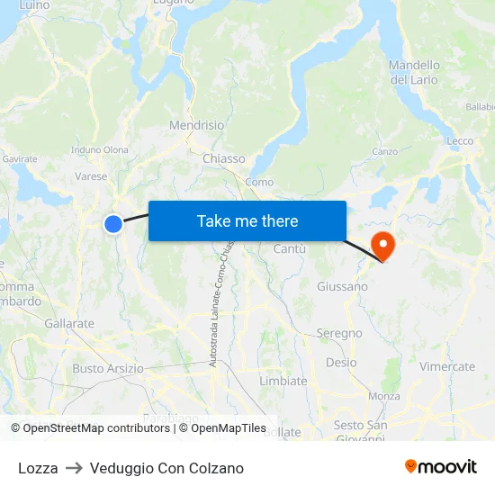 Lozza to Veduggio con Colzano map