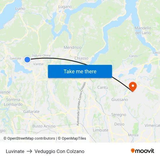 Luvinate to Veduggio con Colzano map