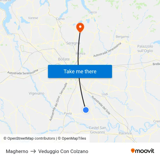 Magherno to Veduggio con Colzano map