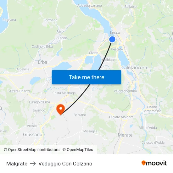 Malgrate to Veduggio con Colzano map