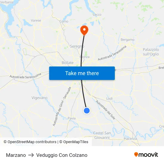 Marzano to Veduggio con Colzano map