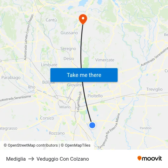 Mediglia to Veduggio con Colzano map