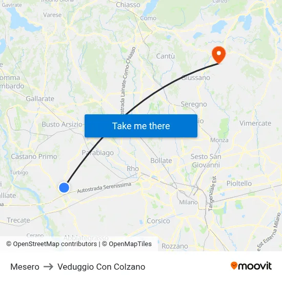Mesero to Veduggio con Colzano map