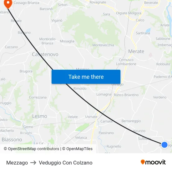 Mezzago to Veduggio con Colzano map