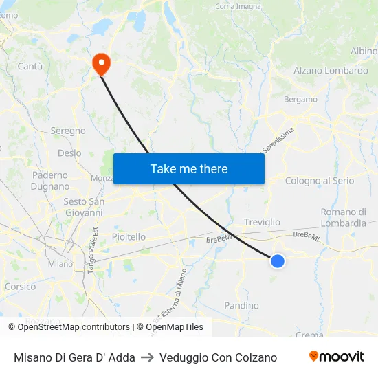 Misano di Gera d'Adda to Veduggio con Colzano map