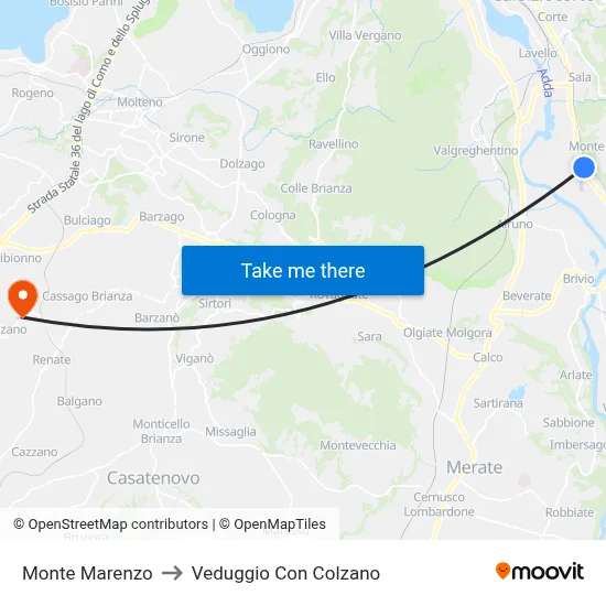 Monte Marenzo to Veduggio con Colzano map