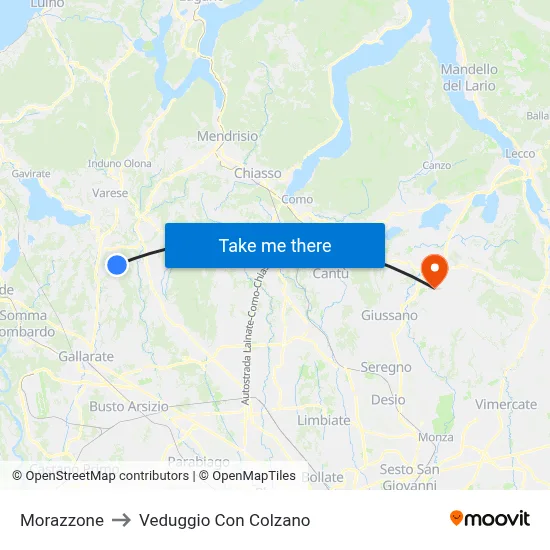 Morazzone to Veduggio Con Colzano map