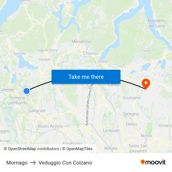 Mornago to Veduggio Con Colzano map