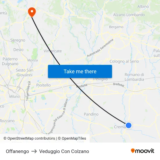 Offanengo to Veduggio con Colzano map