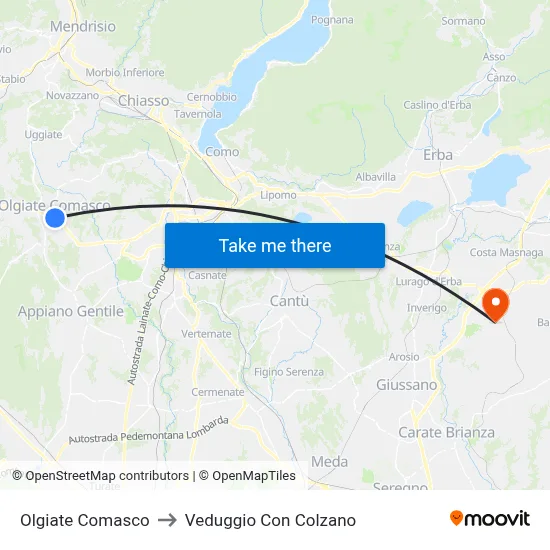 Olgiate Comasco to Veduggio Con Colzano map