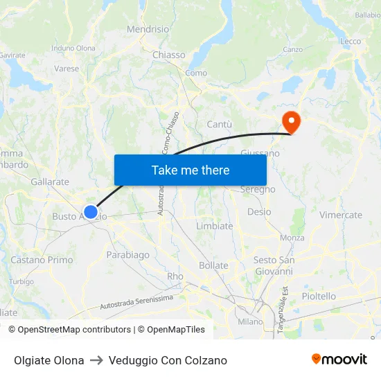 Olgiate Olona to Veduggio Con Colzano map