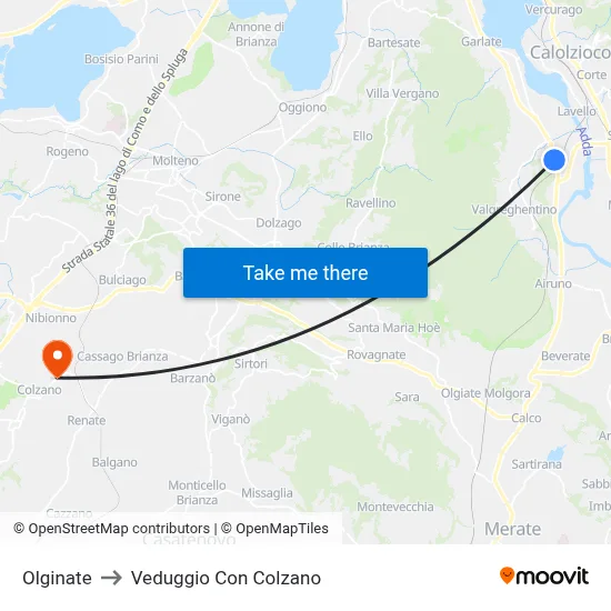 Olginate to Veduggio Con Colzano map