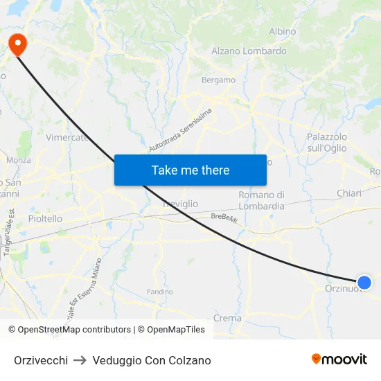Orzivecchi to Veduggio Con Colzano map