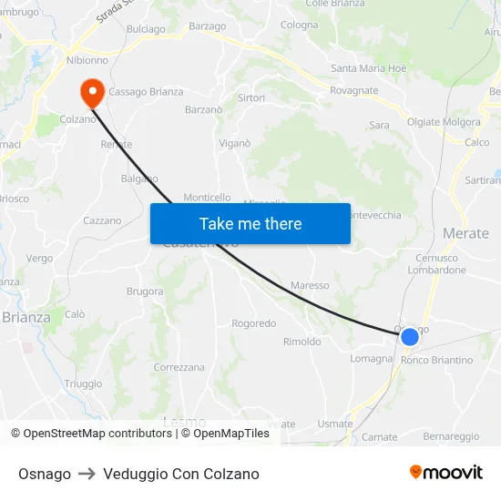 Osnago to Veduggio Con Colzano map