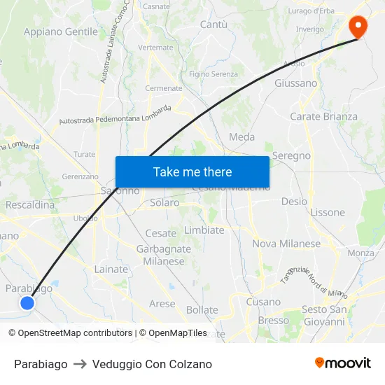 Parabiago to Veduggio Con Colzano map