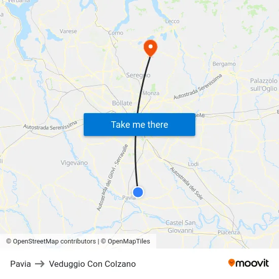 Pavia to Veduggio Con Colzano map