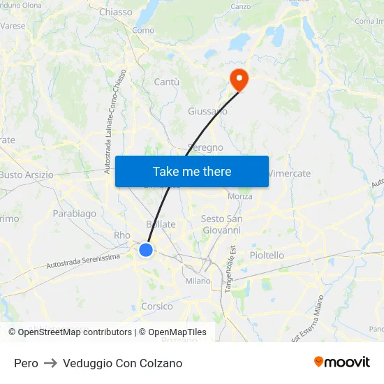Pero to Veduggio Con Colzano map