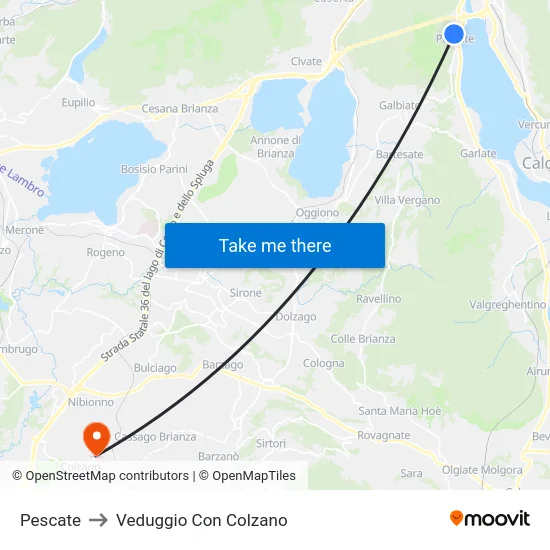 Pescate to Veduggio Con Colzano map