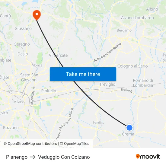 Pianengo to Veduggio con Colzano map