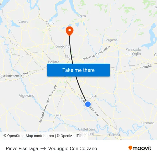Pieve Fissiraga to Veduggio Con Colzano map