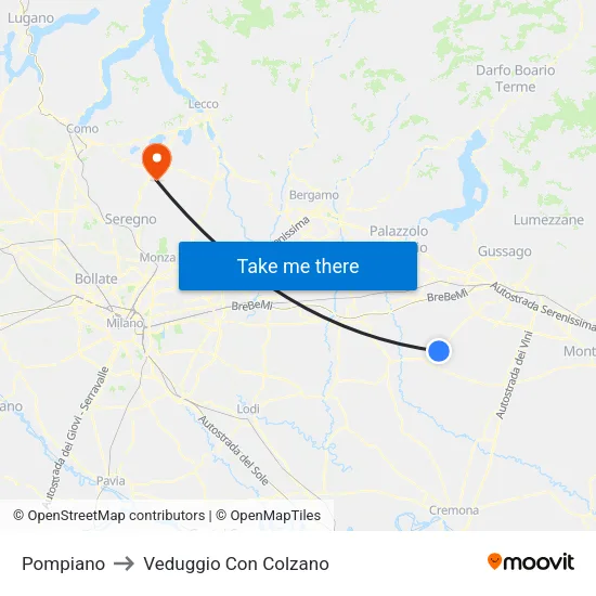 Pompiano to Veduggio Con Colzano map