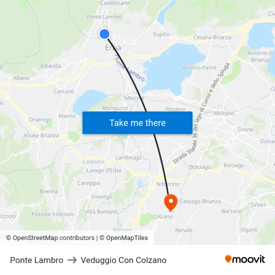 Ponte Lambro to Veduggio Con Colzano map