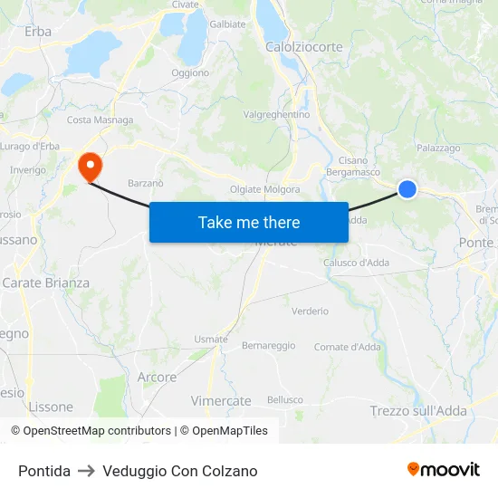 Pontida to Veduggio Con Colzano map