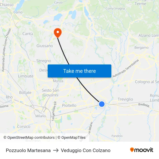 Pozzuolo Martesana to Veduggio con Colzano map