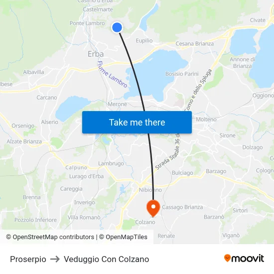 Proserpio to Veduggio con Colzano map