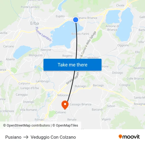 Pusiano to Veduggio con Colzano map