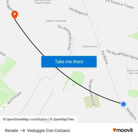 Renate to Veduggio Con Colzano map