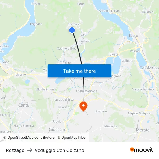 Rezzago to Veduggio con Colzano map