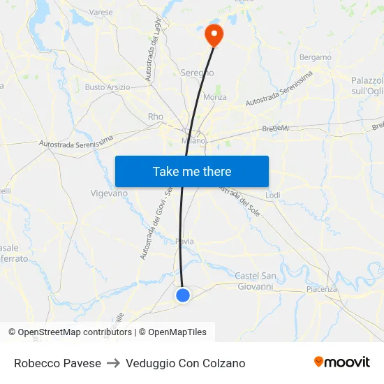 Robecco Pavese to Veduggio con Colzano map