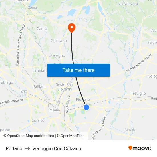 Rodano to Veduggio Con Colzano map