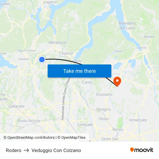 Rodero to Veduggio Con Colzano map