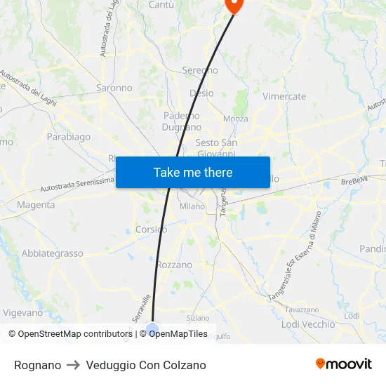 Rognano to Veduggio con Colzano map