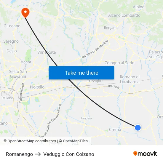 Romanengo to Veduggio Con Colzano map