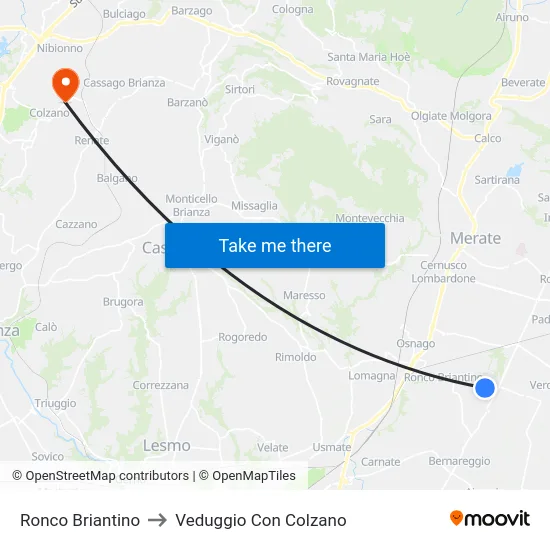 Ronco Briantino to Veduggio Con Colzano map