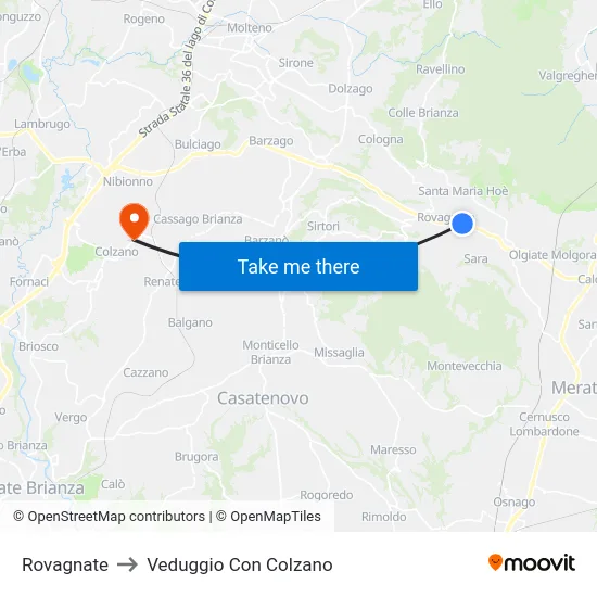 Rovagnate to Veduggio Con Colzano map