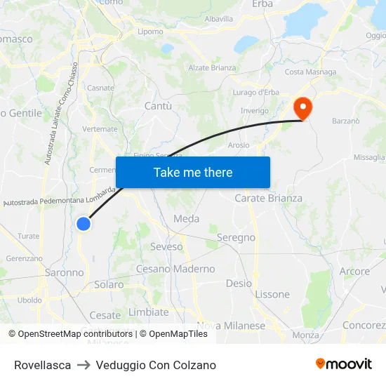 Rovellasca to Veduggio Con Colzano map