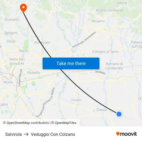 Salvirola to Veduggio Con Colzano map