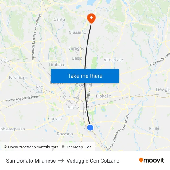 San Donato Milanese to Veduggio Con Colzano map