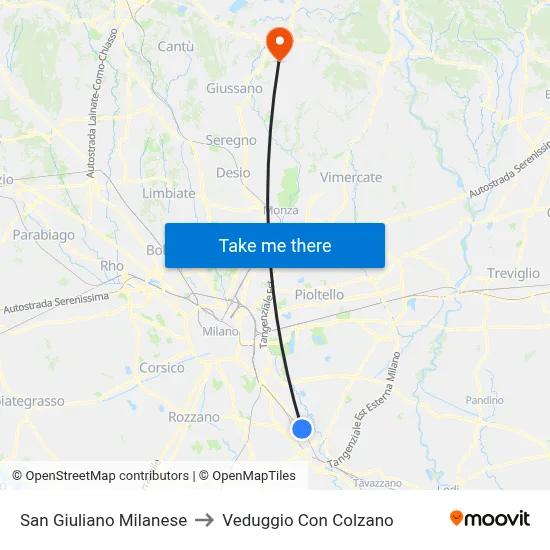 San Giuliano Milanese to Veduggio Con Colzano map